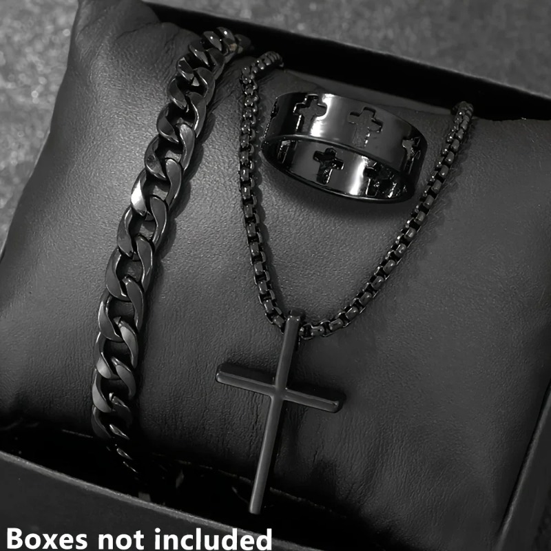 Men Accessories Ring And Bracelet - Cross-Style Accessories Set Bracelet Necklace Ring